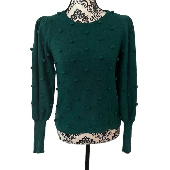 Lily Pulitzer Kippa Pom Pom Blouson Sleeve Sweater Green XS - Picture 2 of 7
